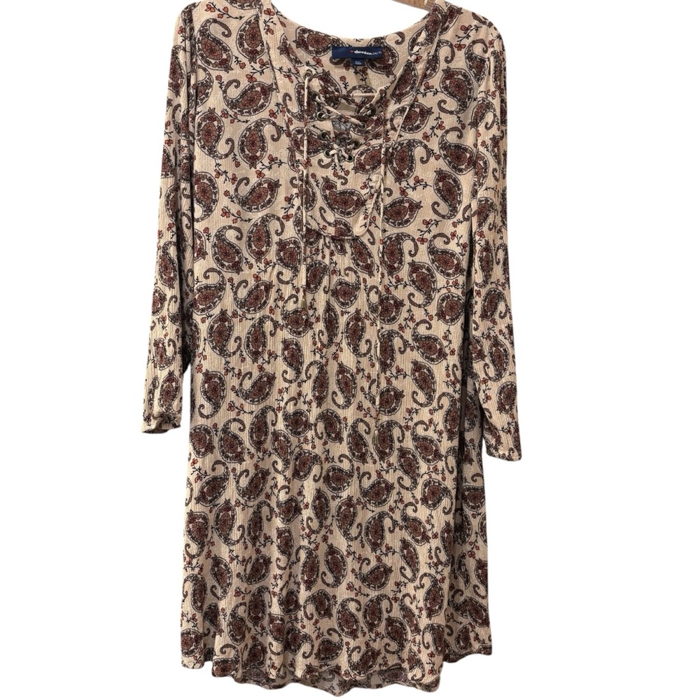 Boho paisley dress with lace up neck, large